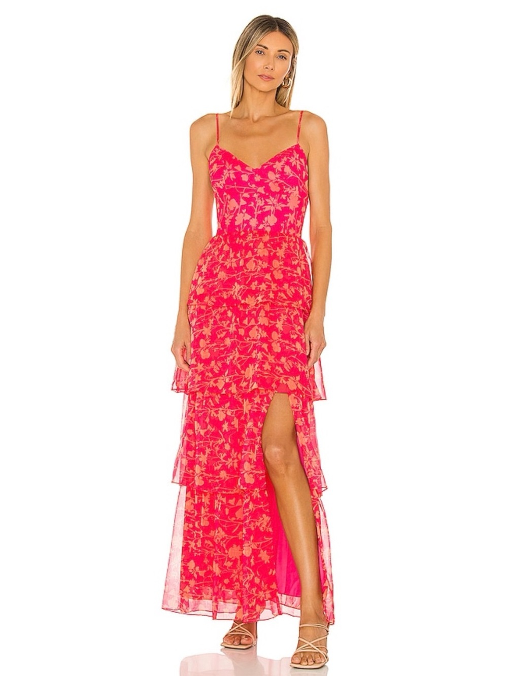 Amanda Uprichard Tiered Maxi Thadia Pink Floral Dress Small Occasion Dress